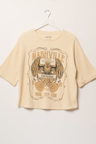Nashville Music City Tour Waffle Knit Graphic Top-Golden Desert Boutique-Golden Desert Boutique, Women's Fashion and Accessories located in Surprise, AZ