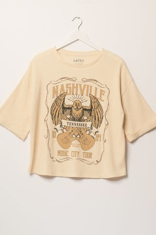 Nashville Music City Tour Waffle Knit Graphic Top-Golden Desert Boutique-Golden Desert Boutique, Women's Fashion and Accessories located in Surprise, AZ