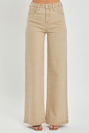 Khaki High Rise Tummy Control Wide Pants-Golden Desert Boutique-Golden Desert Boutique, Women's Fashion and Accessories located in Surprise, AZ