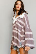 Soft Knit Striped Big Collared Pullover Sweatshirt-Golden Desert Boutique-Golden Desert Boutique, Women's Fashion and Accessories located in Surprise, AZ