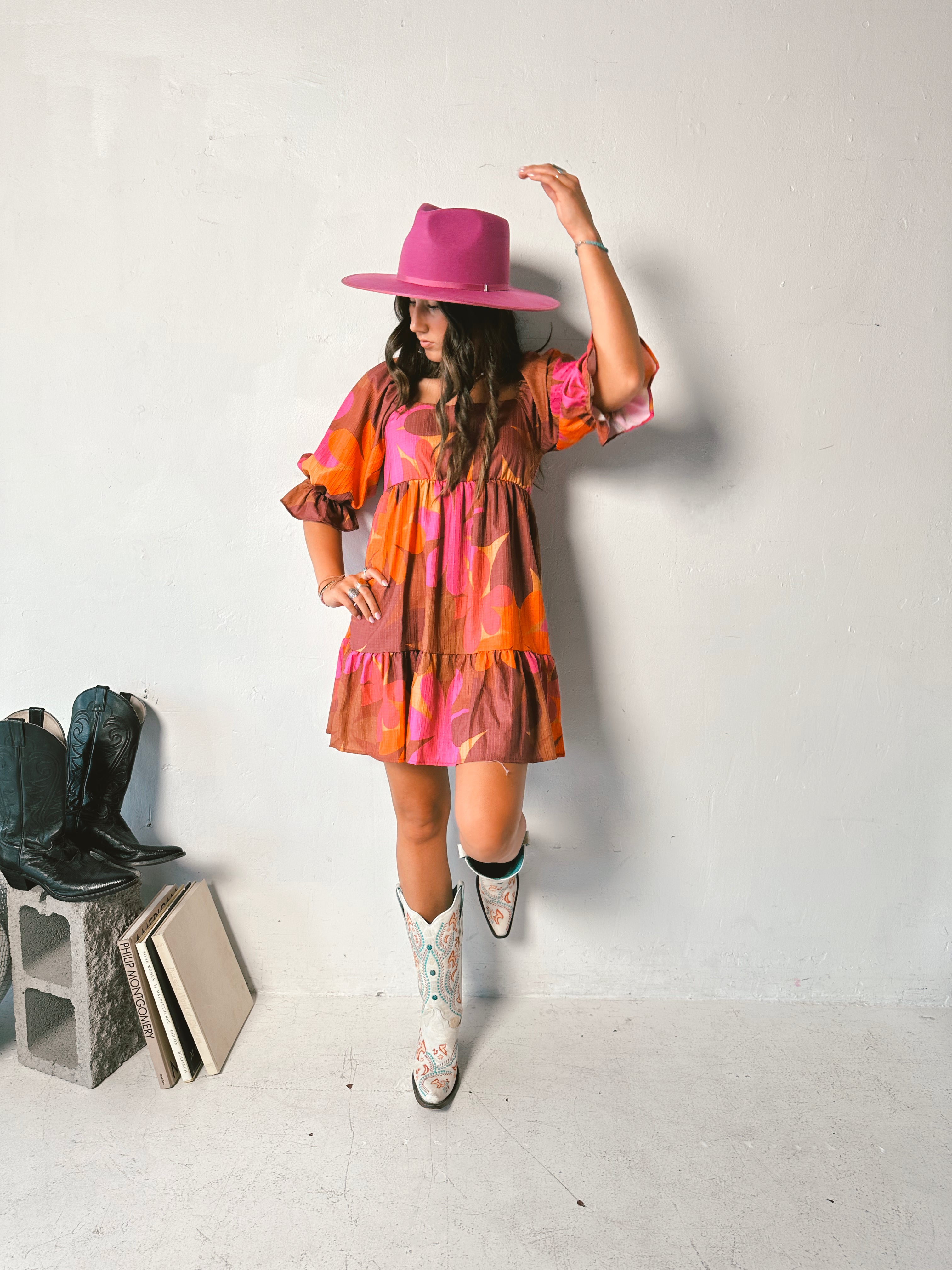 Chesney Retro Floral Babydoll Dress-Golden Desert Boutique-Golden Desert Boutique, Women's Fashion and Accessories located in Surprise, AZ