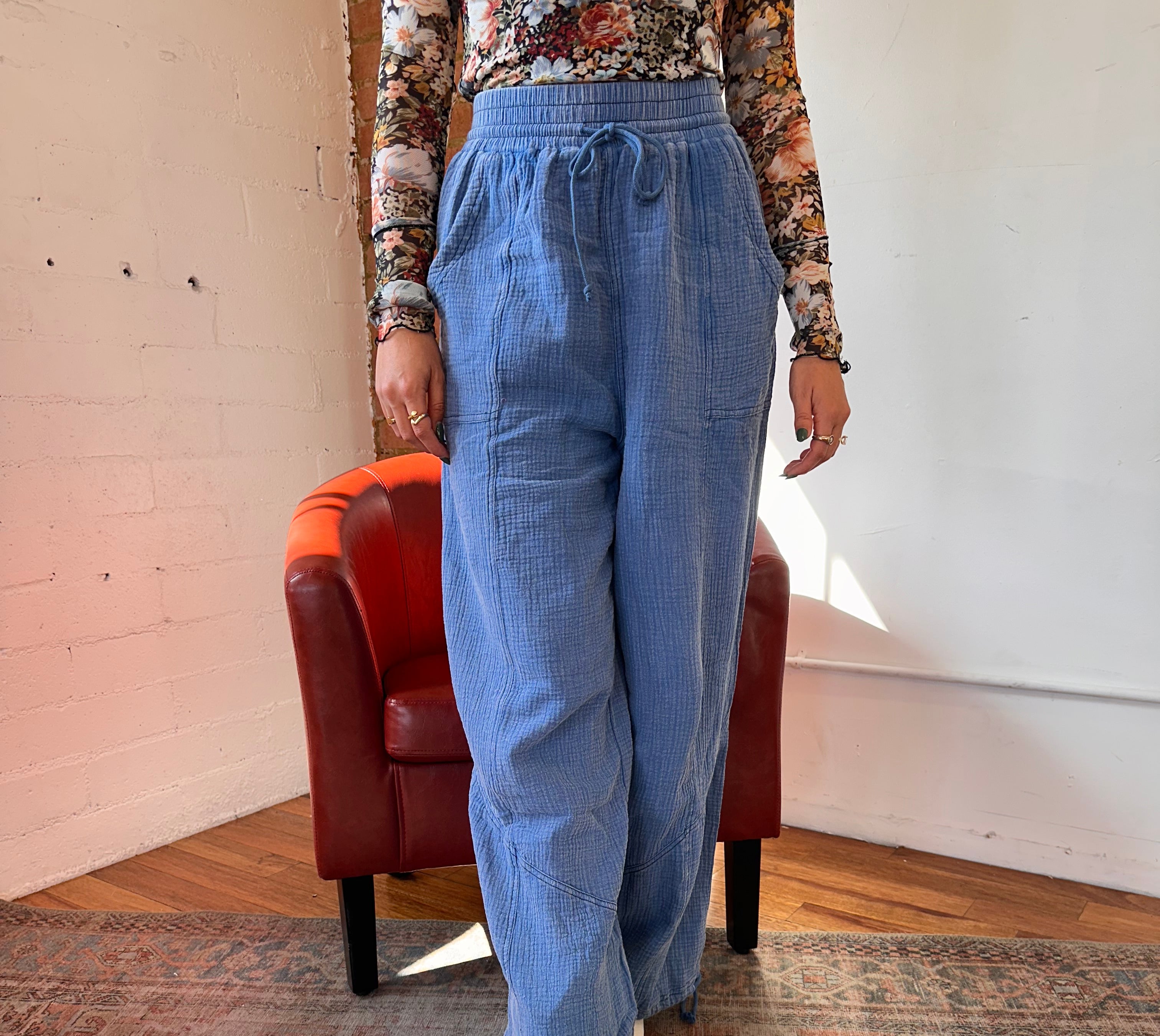 Denim Mineral Washed Crinkle Cotton Parachute Pants-Golden Desert Boutique-Golden Desert Boutique, Women's Fashion and Accessories located in Surprise, AZ