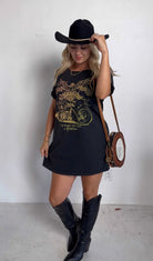 Roughin’ It Vintage Inspired Tshirt Dress-Golden Desert Boutique-Golden Desert Boutique, Women's Fashion and Accessories located in Surprise, AZ