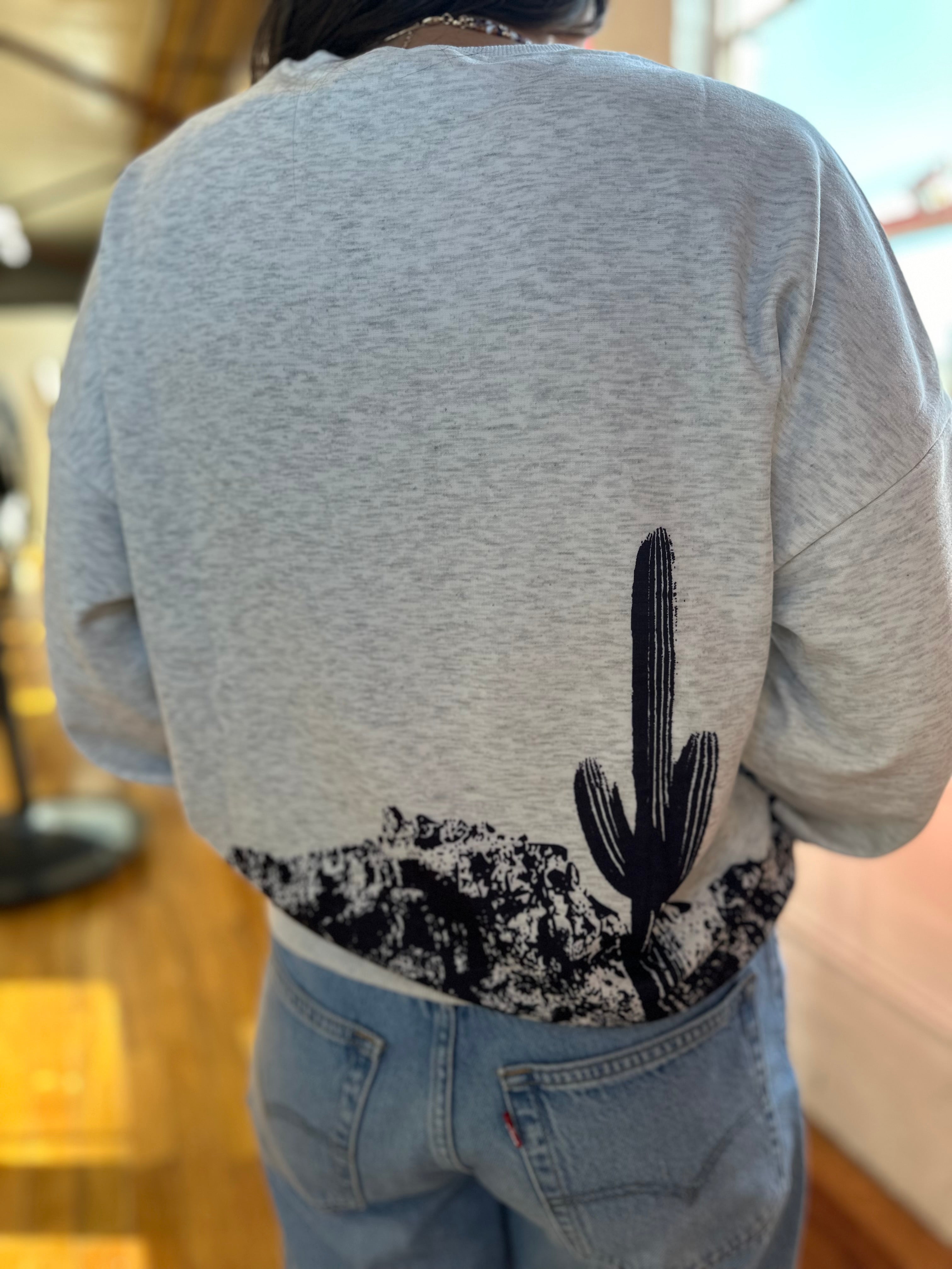Arizona Desert, cactus black and grey sweatshirt-Golden Desert Boutique-Golden Desert Boutique, Women's Fashion and Accessories located in Surprise, AZ