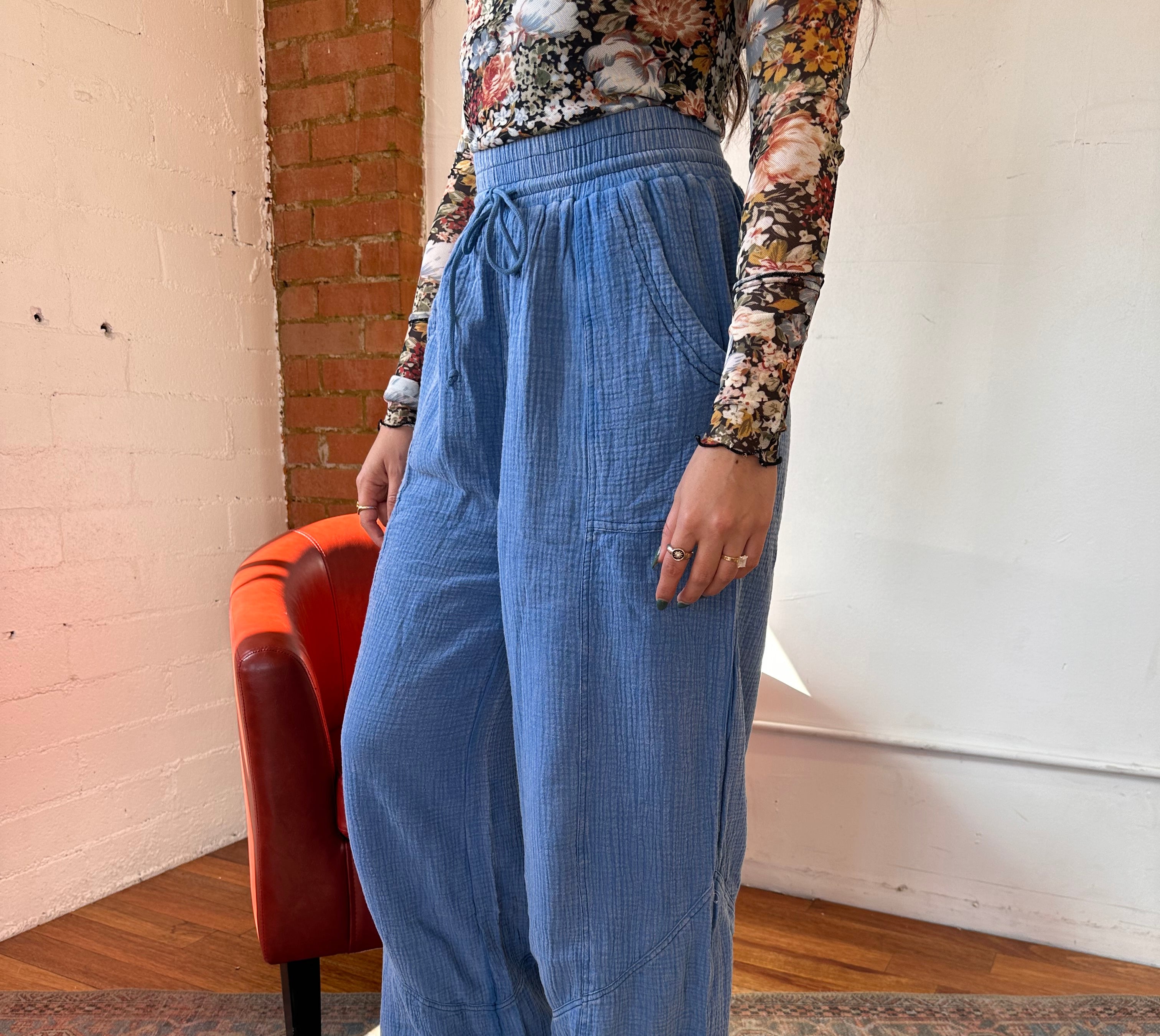 Denim Mineral Washed Crinkle Cotton Parachute Pants-Golden Desert Boutique-Golden Desert Boutique, Women's Fashion and Accessories located in Surprise, AZ