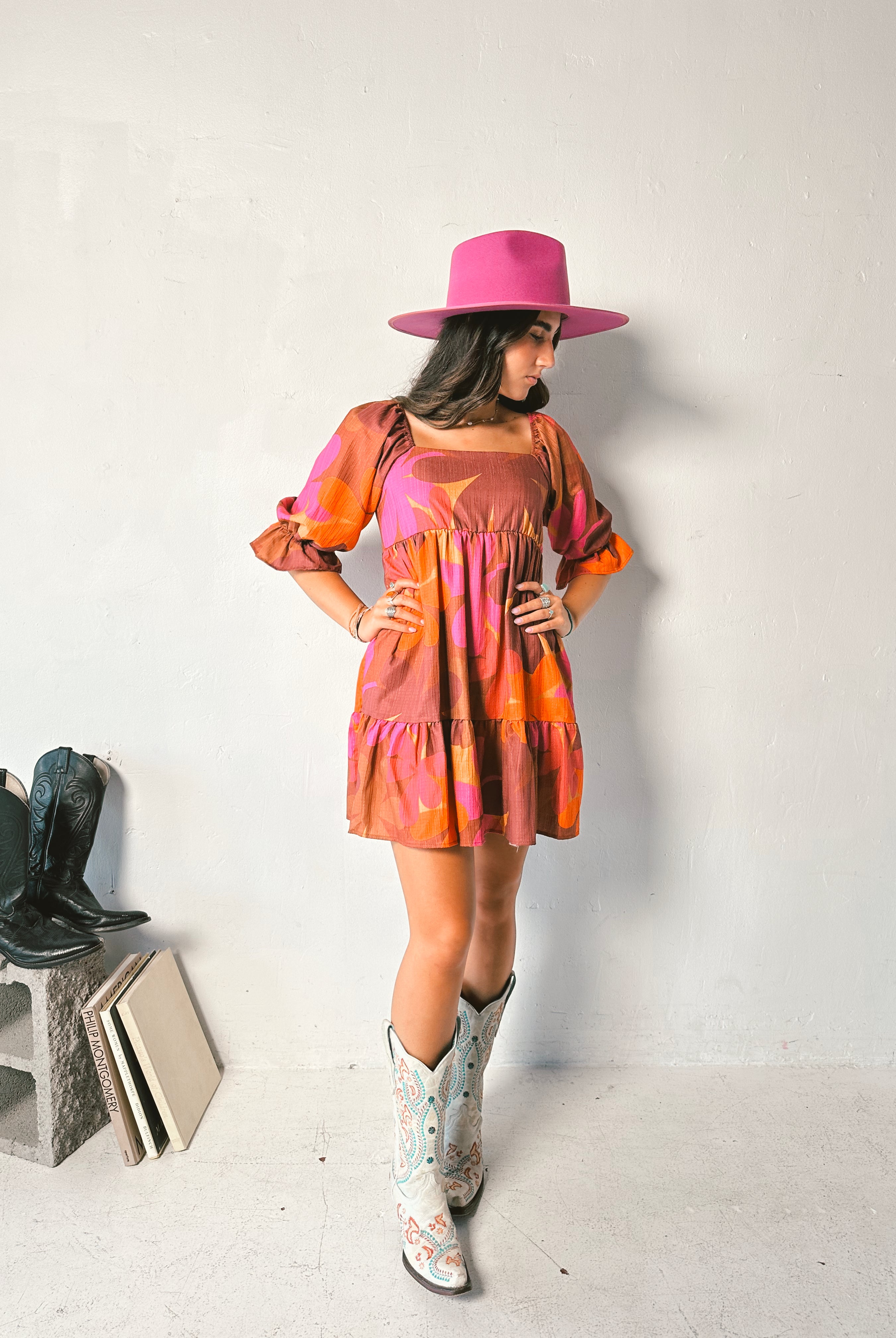 Chesney Retro Floral Babydoll Dress-Golden Desert Boutique-Golden Desert Boutique, Women's Fashion and Accessories located in Surprise, AZ