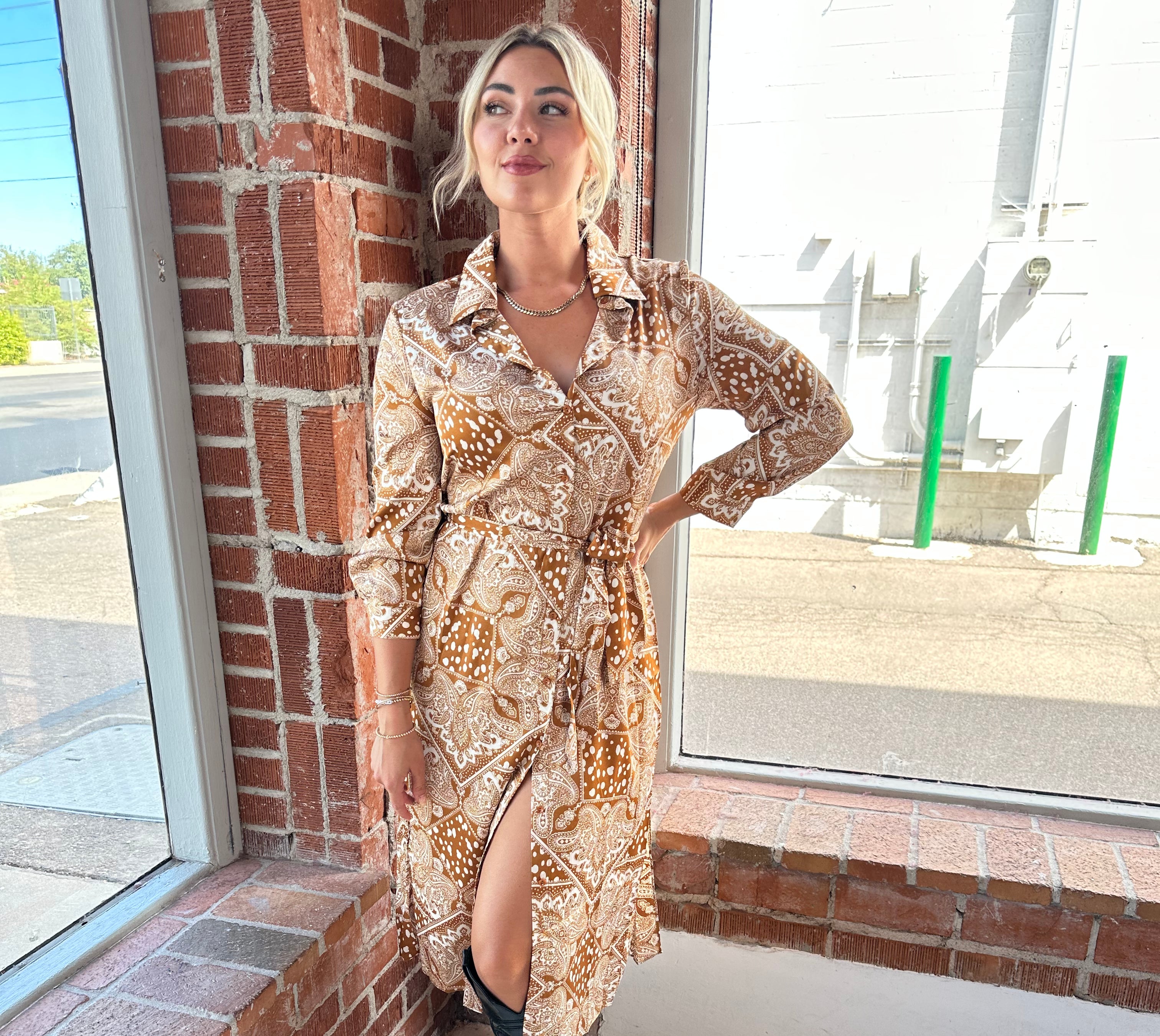 9 to 5 Western Button detail Dress-Golden Desert Boutique-Golden Desert Boutique, Women's Fashion and Accessories located in Surprise, AZ