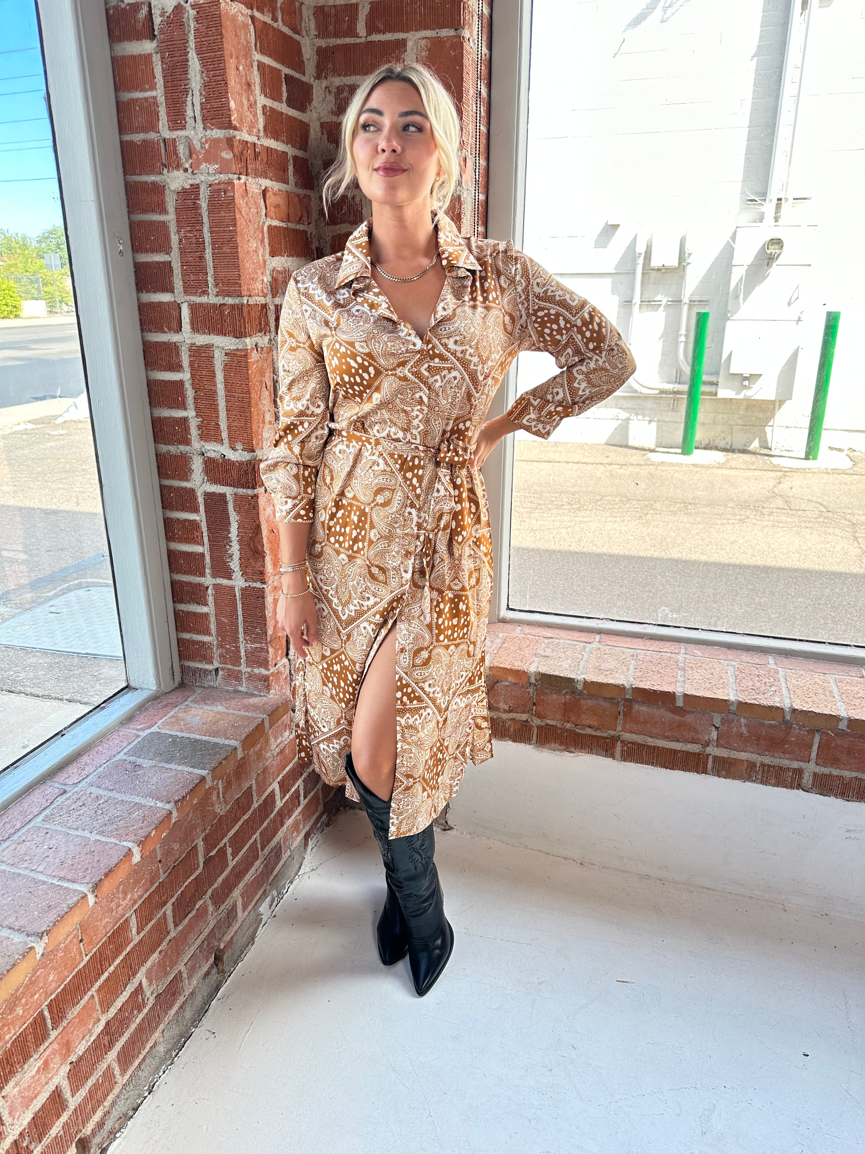 9 to 5 Western Button detail Dress-Golden Desert Boutique-Golden Desert Boutique, Women's Fashion and Accessories located in Surprise, AZ