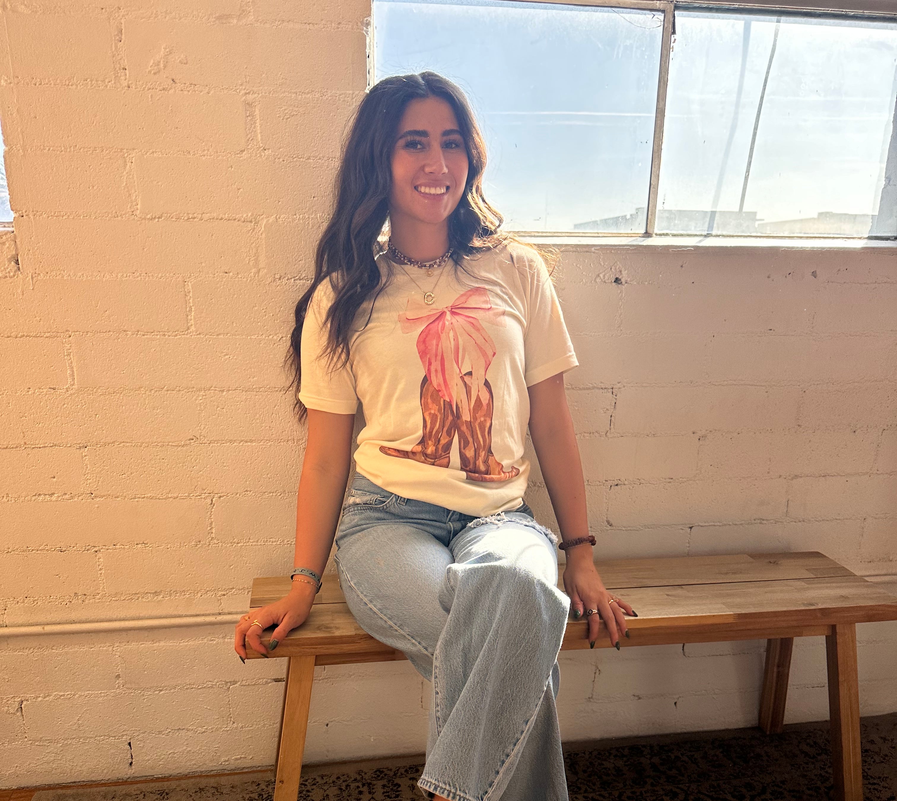 Cowgirl Boots and Pink Bow Tee-Golden Desert Boutique-Golden Desert Boutique, Women's Fashion and Accessories located in Surprise, AZ