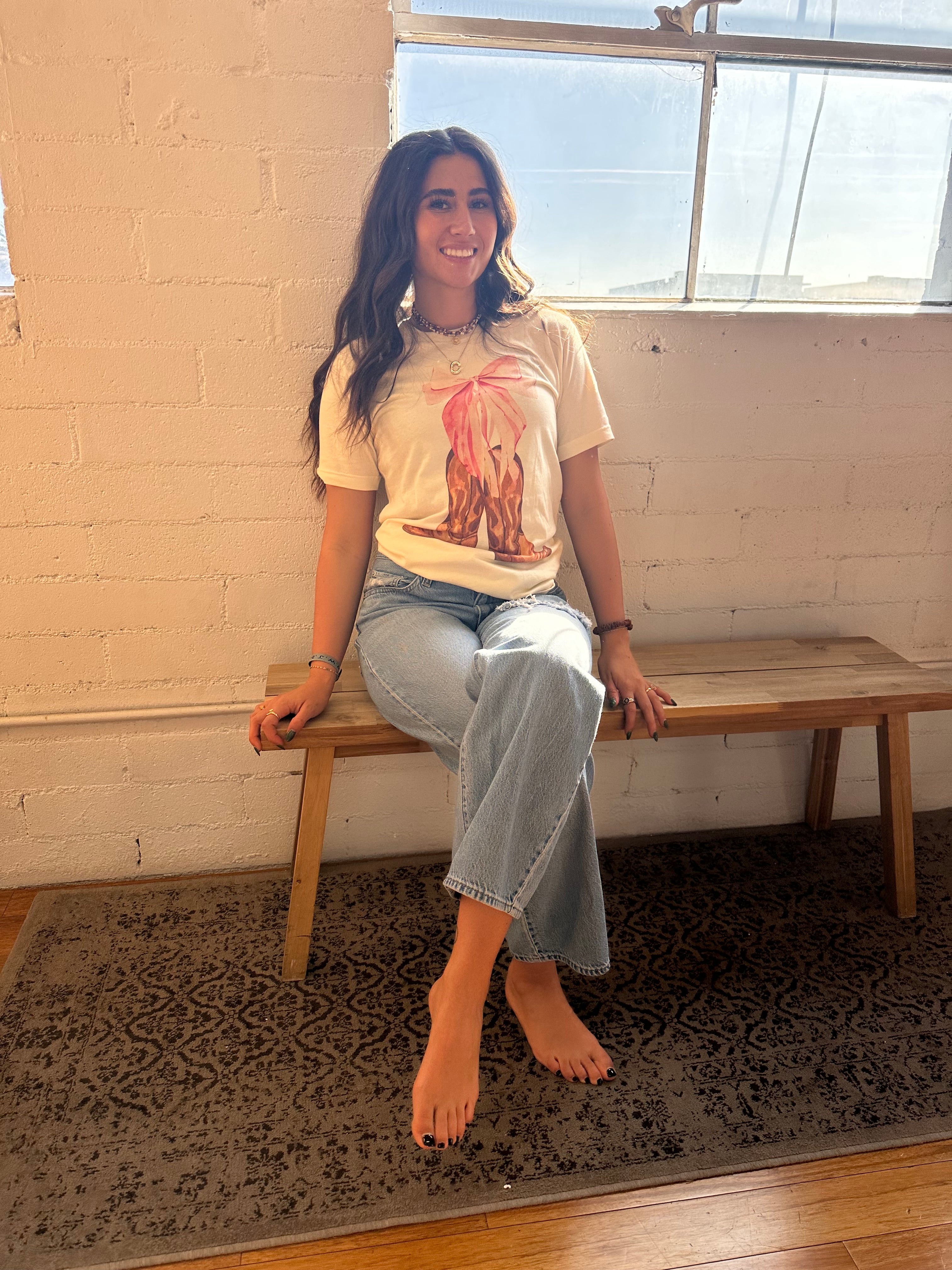 Cowgirl Boots and Pink Bow Tee-Golden Desert Boutique-Golden Desert Boutique, Women's Fashion and Accessories located in Surprise, AZ