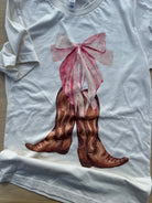 Cowgirl Boots and Pink Bow Tee-Golden Desert Boutique-Golden Desert Boutique, Women's Fashion and Accessories located in Surprise, AZ