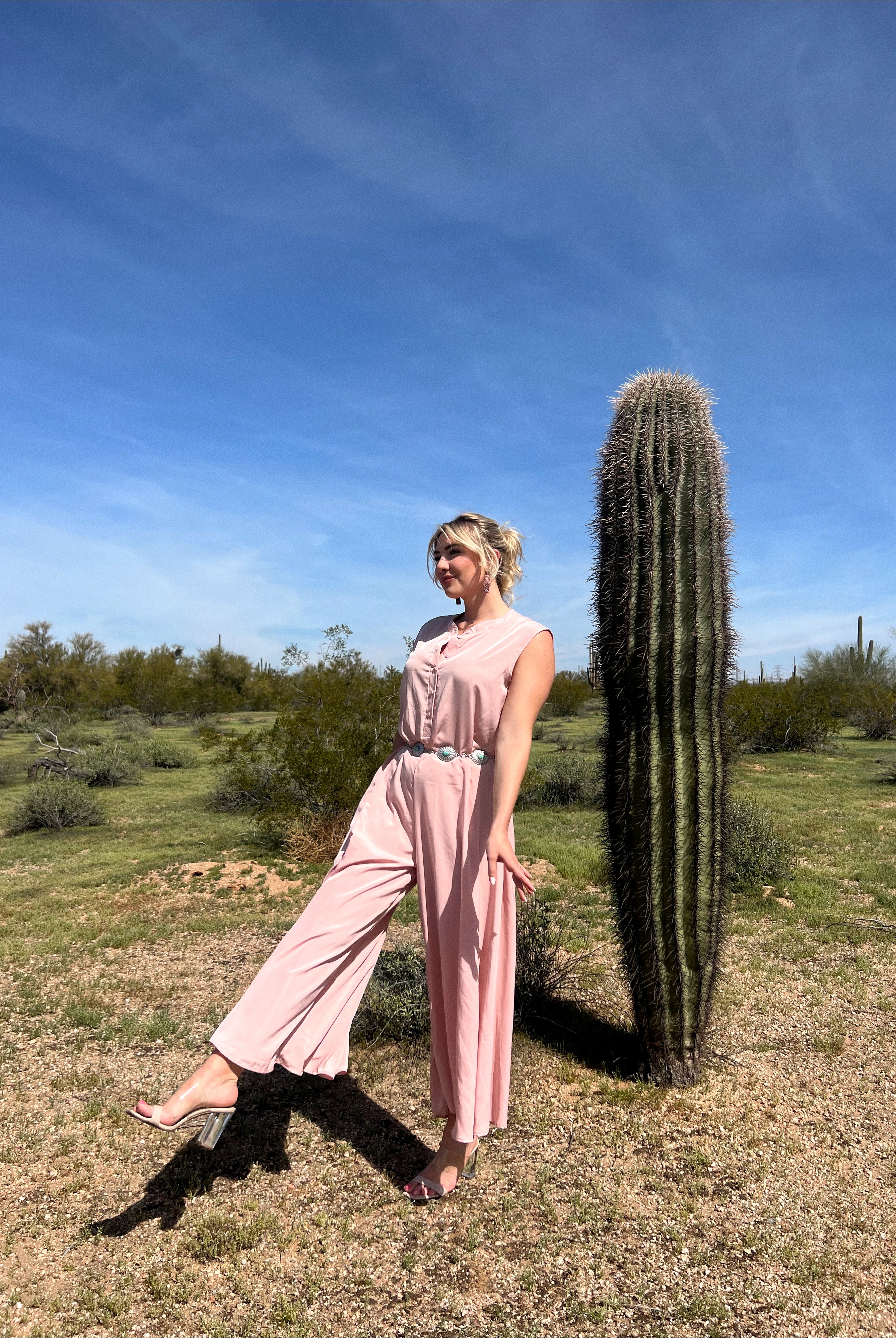 Blush Wide Leg Satin Pink Jumpsuit-Golden Desert Boutique-Golden Desert Boutique, Women's Fashion and Accessories located in Surprise, AZ