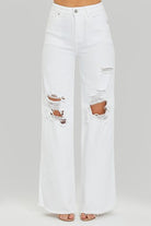 White High-Rise Distressed Wide Leg Dad Jeans-Golden Desert Boutique-Golden Desert Boutique, Women's Fashion and Accessories located in Surprise, AZ