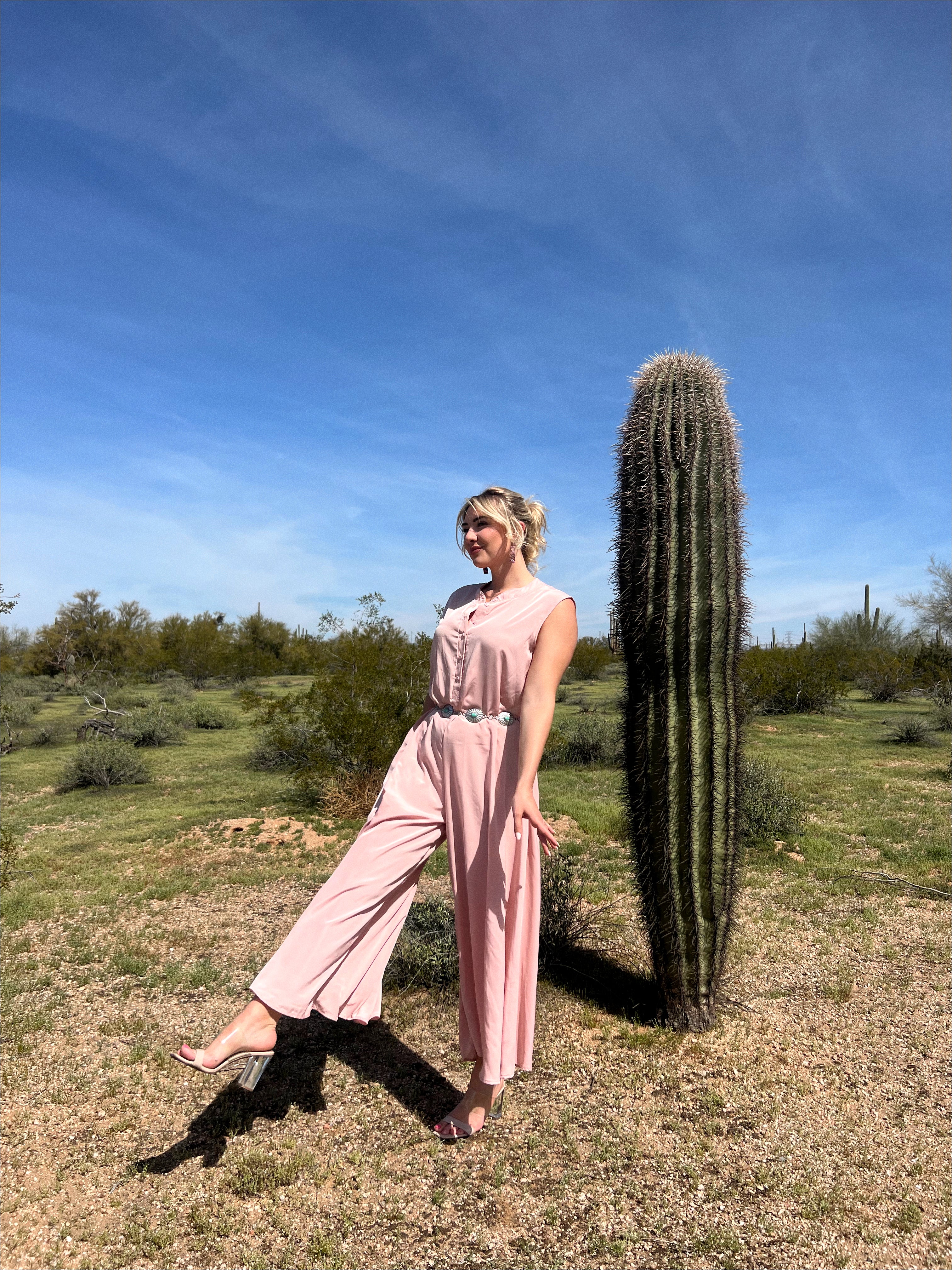 Blush Wide Leg Satin Pink Jumpsuit-Golden Desert Boutique-Golden Desert Boutique, Women's Fashion and Accessories located in Surprise, AZ